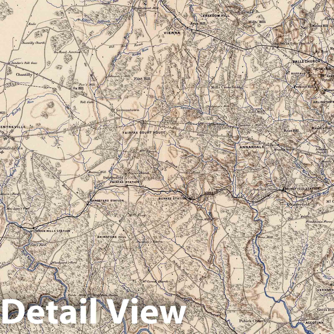 Historic Map : Washington D.C., District of Columbia, 1874 Planche V. Environs de Washington et du Bull Run. , Vintage Wall Art