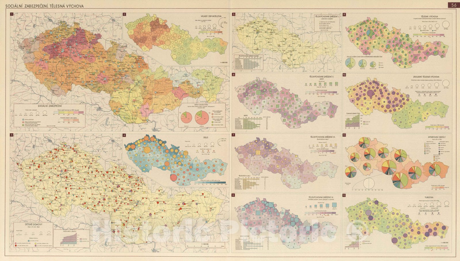 Historic Map : National Atlas - 1966 Social Security Physical Culture. - Vintage Wall Art