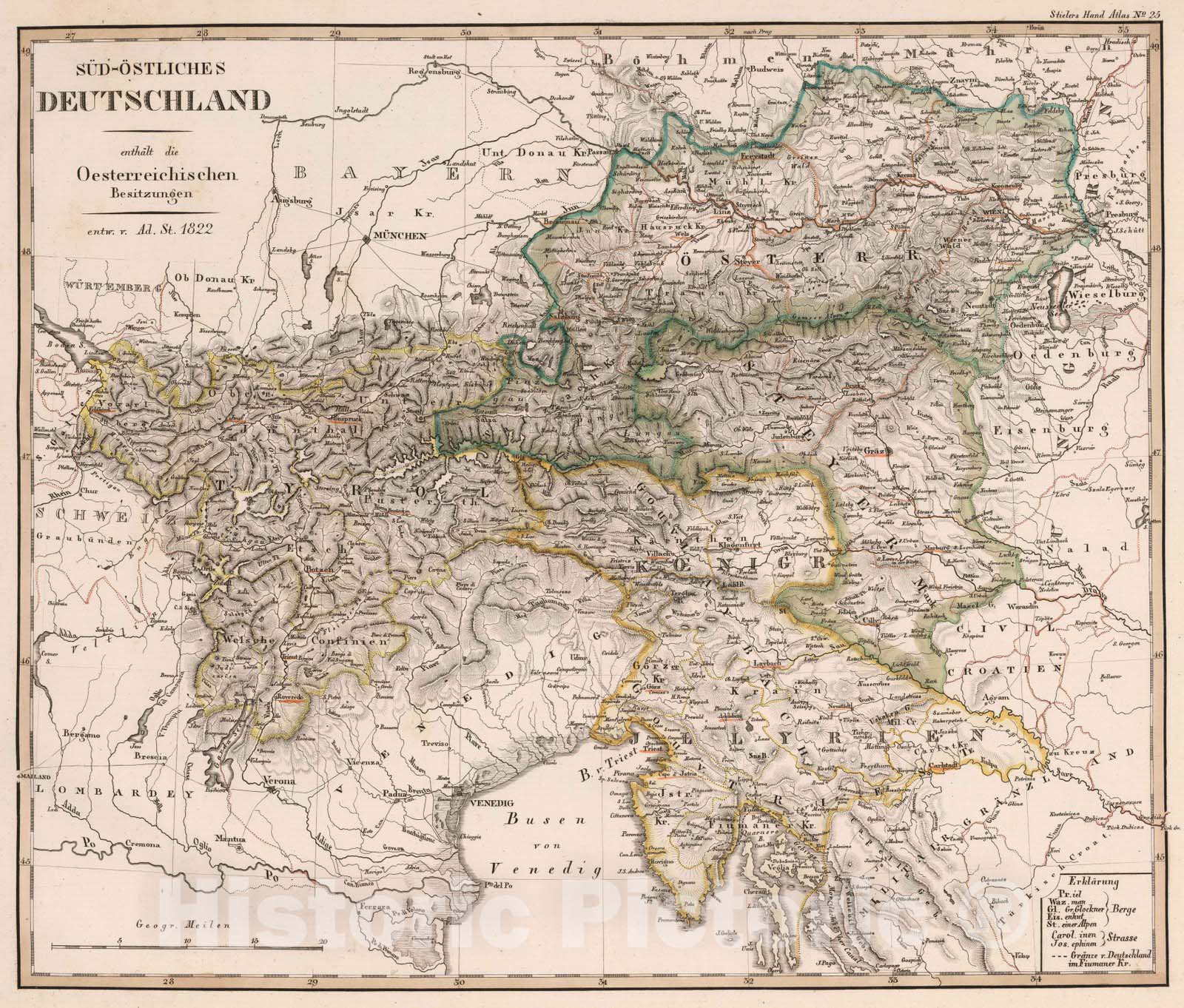 Historic Map : Germany, 1822 Sud-Ostliches Deutschland , Vintage Wall Art