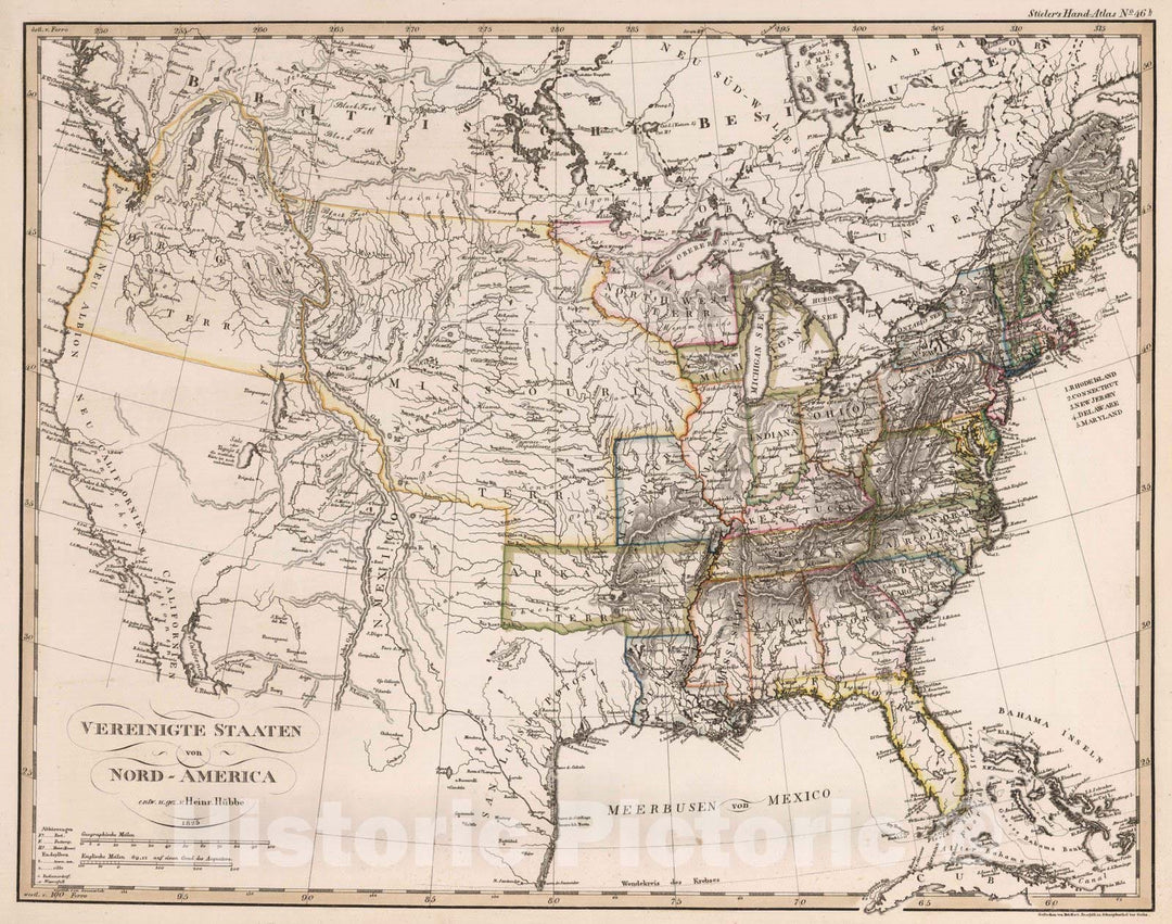 Historic Map : United States, 1825 Vereinigte Staaten von Nord-America, 1825 , Vintage Wall Art