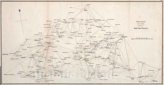 Historic Map : Survey Book - 1811 Plate XII. Triangles for the survey of part of South Wales. Vol. 3, 1811 - Vintage Wall Art