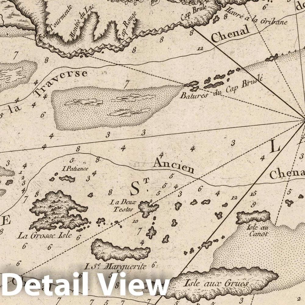 Historic Map : St. Lawrence River 1764 Partie du fleuve St. Laurent avec le passage de la traverse et les isles voisines , Vintage Wall Art