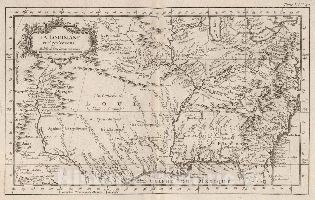 Historic Map : United States, 1763 La Louisiane et Pays Voisins , Vintage Wall Art