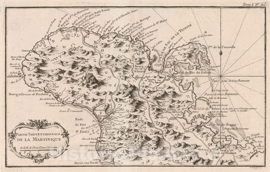 Historic Map : Martinique, , West Indies 1764 Partie septentrionale de la Martinique. Croisey sc[ulp.] , Vintage Wall Art