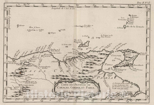 Historic Map : Venezuela; New Granada, 1764 Carte des Provinces de Caracas, Comana, et Paria , Vintage Wall Art