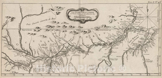 Historic Map : Guayana, Amazon River 1764 Guyane Portugaise et partie du cours de la Riviere dea Amazones , Vintage Wall Art