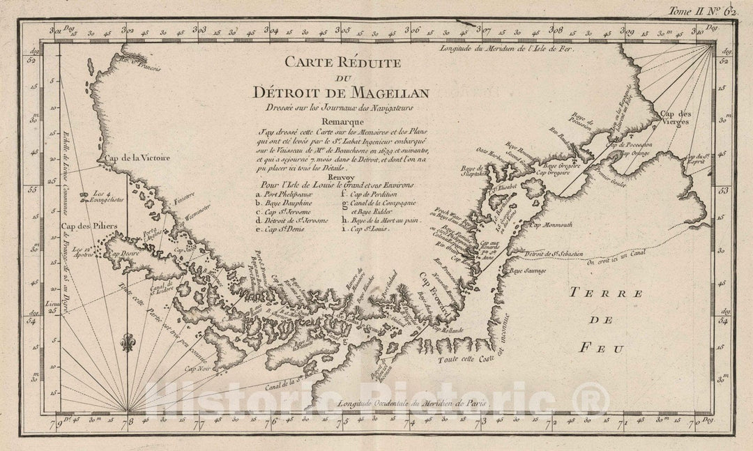 Historic Map : Argentina; Chile, Straits of Magellan 1764 Carte reduite du detroit do Magellan dressee sur les journaux des navigateurs. , Vintage Wall Art