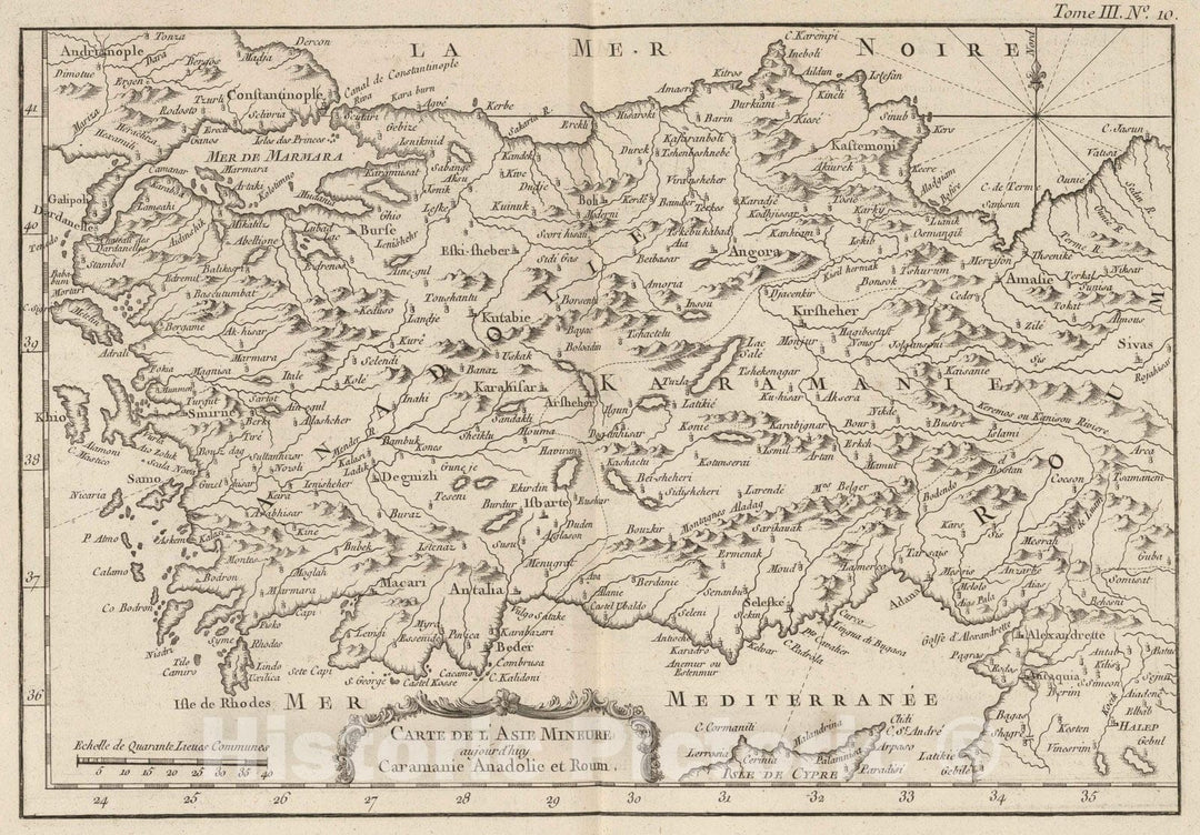 Historic Map : Trukey, Asia Minor 1764 Carte De L'Asie Mineure : aujourdhuy Caramanie Anadolie et Roum , Vintage Wall Art