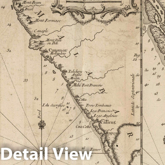 Historic Map : India, Indian Ocean, Asia 1764 Coste de Canara. Suite de la coste de Malabar. Coste de Malabar depuis le Cap Comorin, Chart , Vintage Wall Art