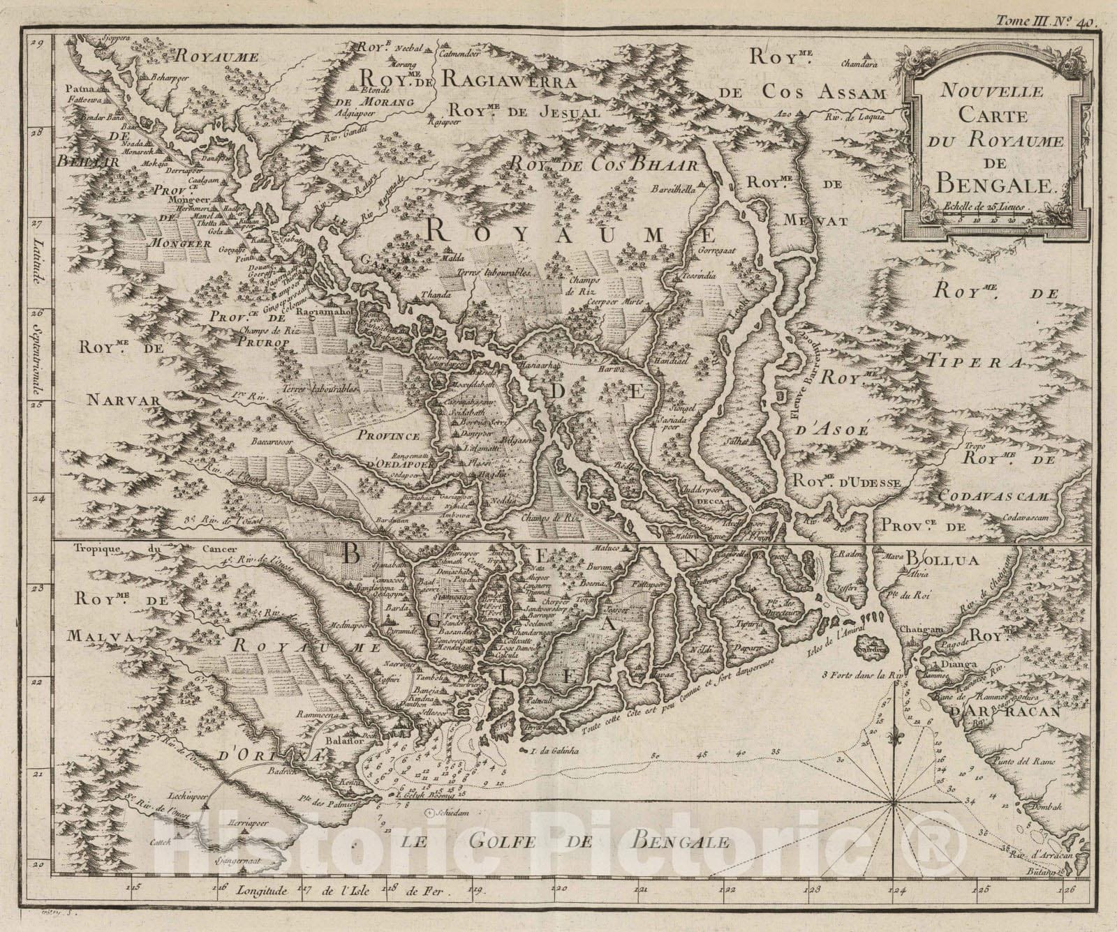 Historic Map : India; Bangladesh, 1764 Nouvelle carte du royaume de Bengale , Vintage Wall Art