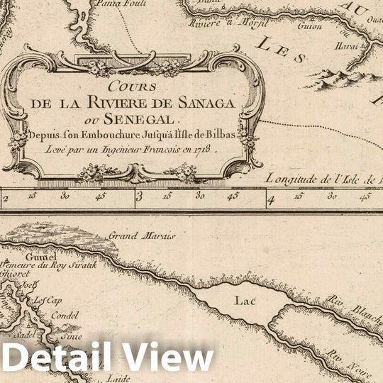 Historic Map : Senegal, West Africa 1764 Suite Du Cours de la Riviere de Senegal depuis I'Isle de Bilbas Jusquau Sault du Rocher de Govina , Vintage Wall Art