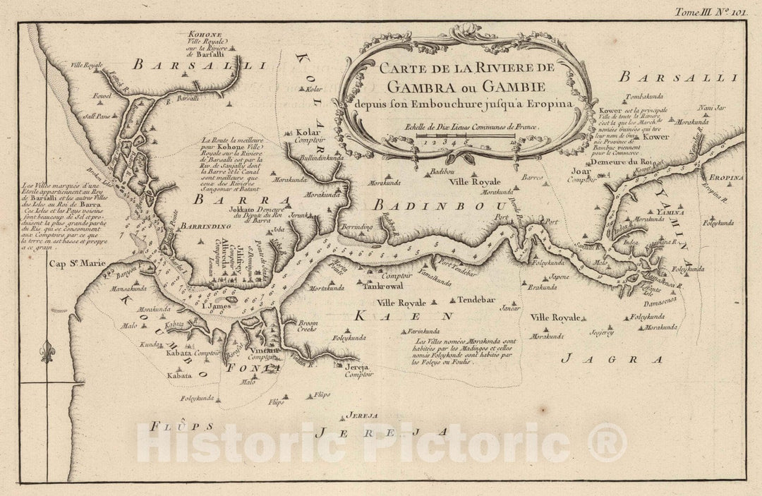 Historic Map : Senegal; Gambia, West Africa 1764 Carte De La Riviere De Gambra ou Gambie : depuis son Embouchure jusqua Eropina , Vintage Wall Art