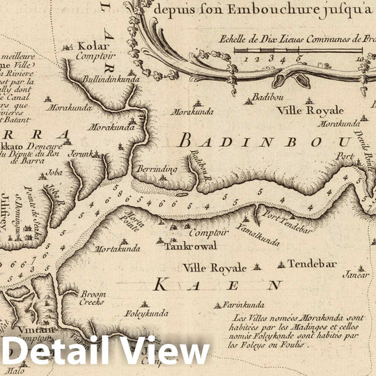 Historic Map : Senegal; Gambia, West Africa 1764 Carte De La Riviere De Gambra ou Gambie : depuis son Embouchure jusqua Eropina , Vintage Wall Art