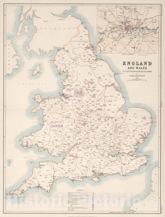 Historic Map : Statistical Atlas - 1881 England and Wales to Illustrate the Sanitary Condition of the Country. - Vintage Wall Art