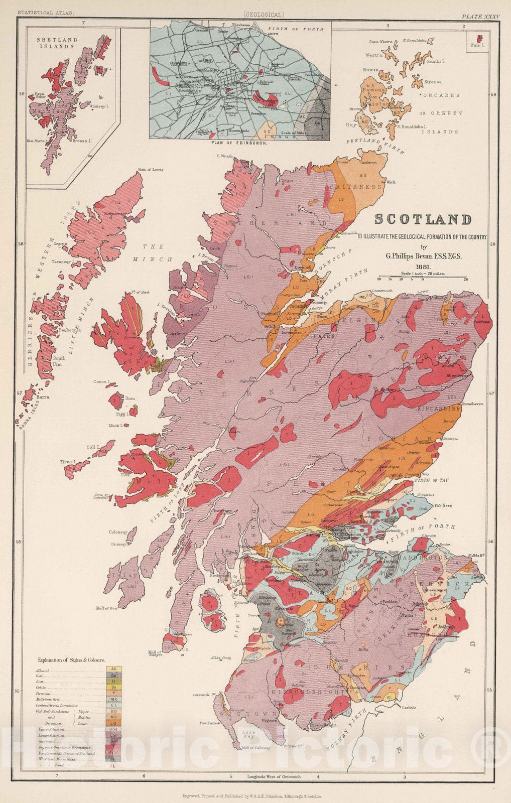 Historic Map : Statistical Atlas - 1881 Scotland to Illustrate the Geological Formation of the Country. - Vintage Wall Art