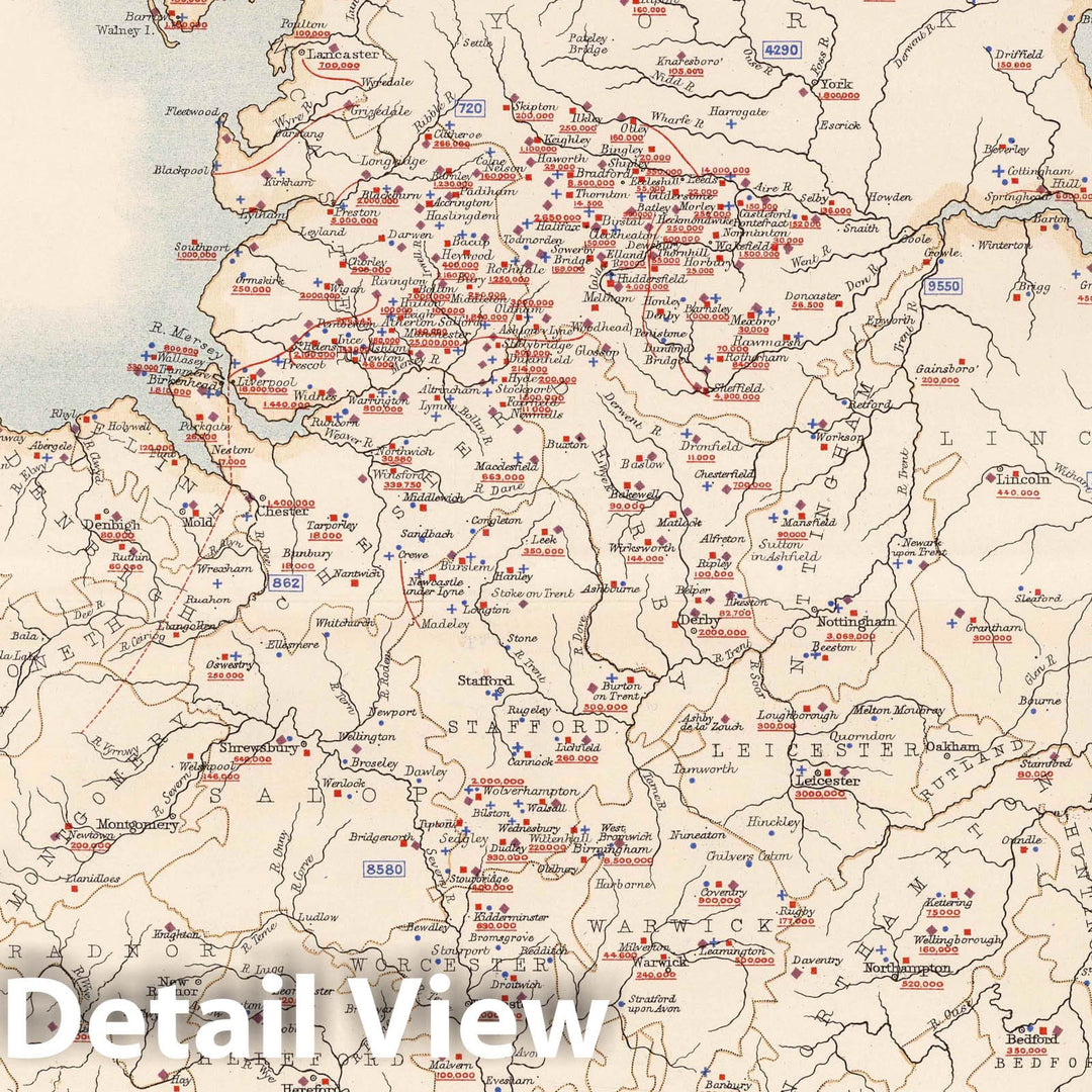 Historic Map : Statistical Atlas - 1881 England and Wales to Illustrate the Hydrography (Water Supply) of the Country. - Vintage Wall Art