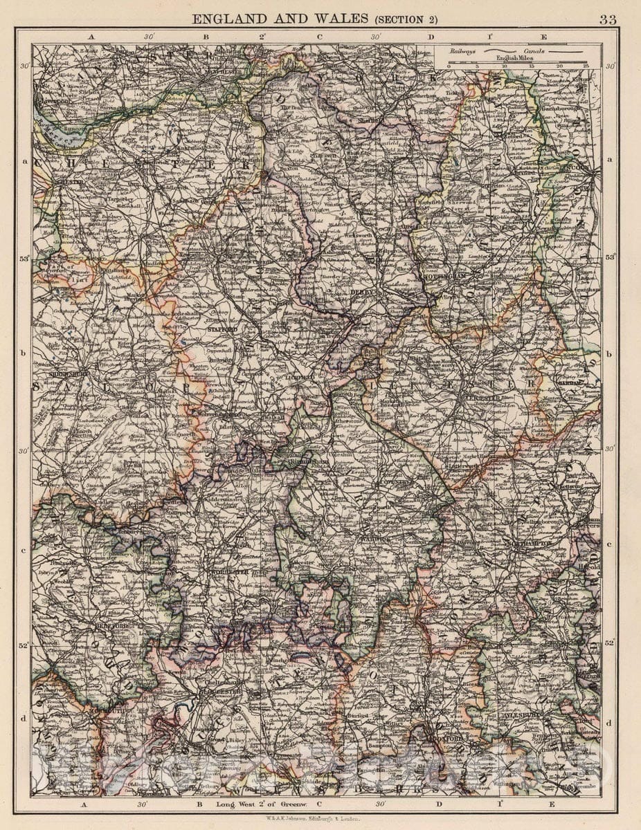 Historic Map : 1906 England and Wales (Section 2). - Vintage Wall Art