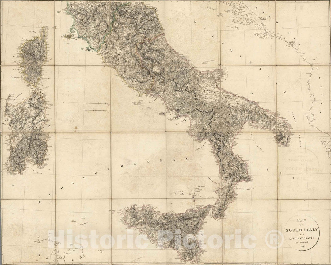 Historic Map : Case Map - 1807 Composite Map: Map of South Italy and Adjacent Coasts. - Vintage Wall Art