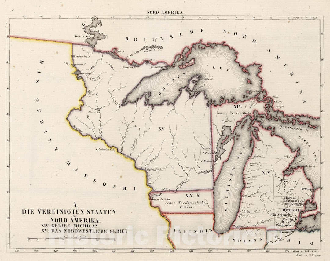 Historic Map : United States, U.S. Mid West, 1830 A. Die Vereinigten Staaten von Nord Amerika , Vintage Wall Art