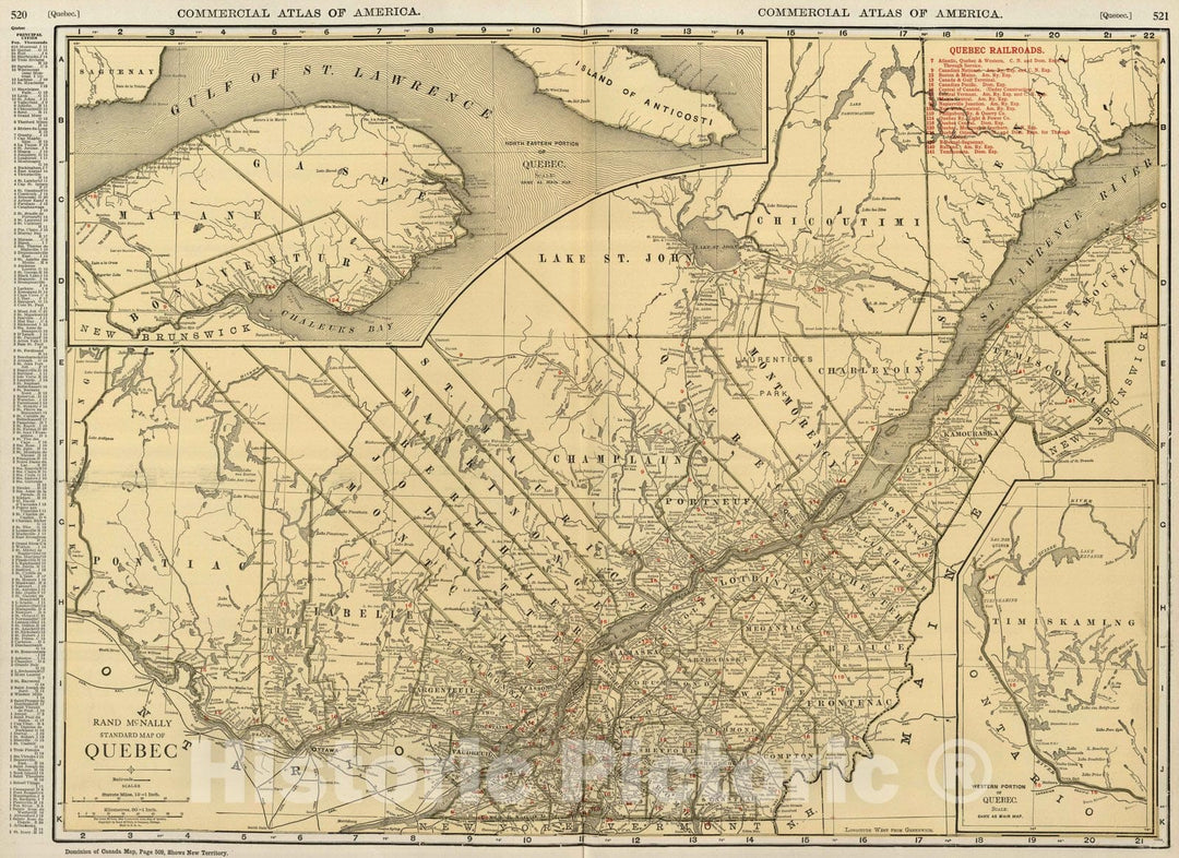 Historic Map : National Atlas - 1924 Quebec. - Vintage Wall Art