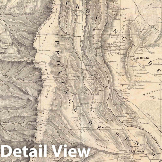 Historic Map : Argentina; Chile, La Rioja (Argentina : Province) 1873 Carte, provinces de La Rioja et San Juan. , Vintage Wall Art