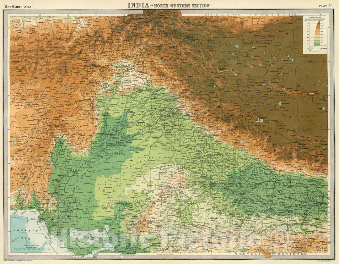 Historic Map : 1922 India - north-western section. - Vintage Wall Art