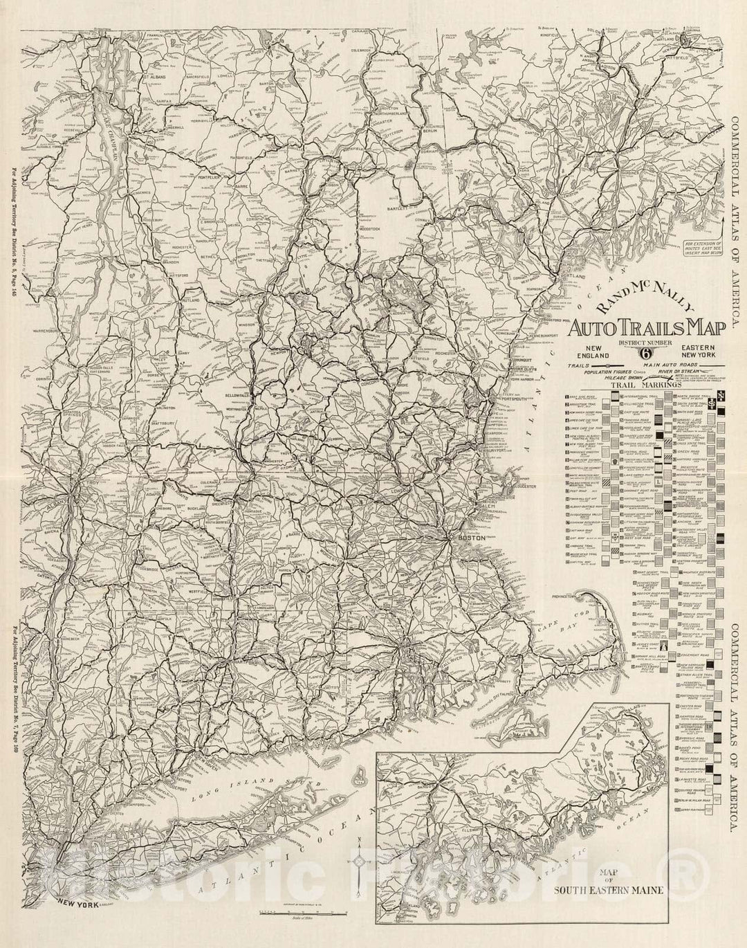 Historic Map : National Atlas - 1924 New England, Eastern New York. - Vintage Wall Art