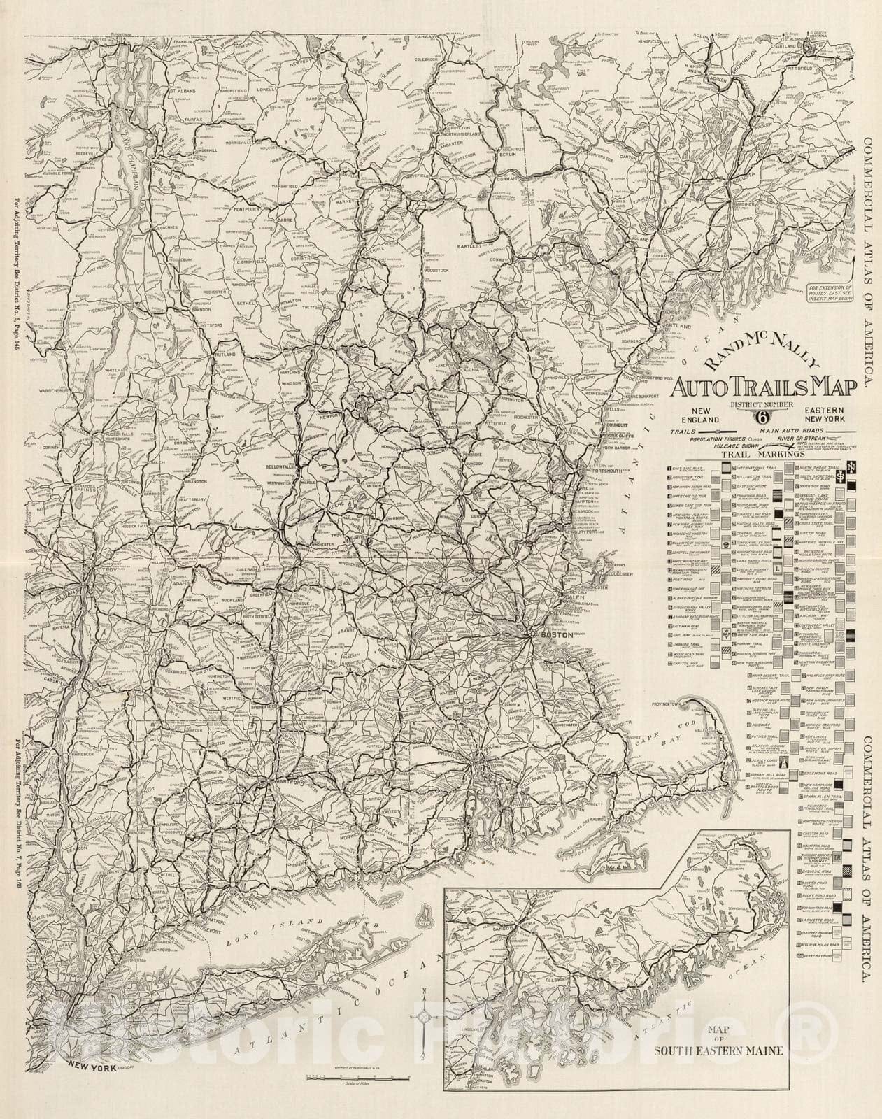 Historic Map : National Atlas - 1924 New England, Eastern New York. - Vintage Wall Art