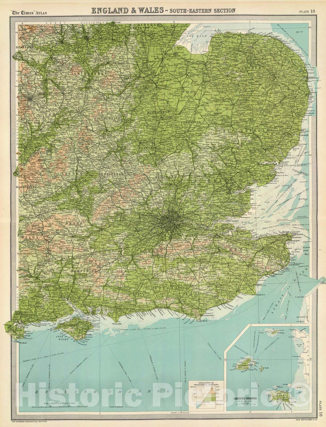 Historic Map : 1922 England & Wales, south-eastern section; Channel Islands. - Vintage Wall Art