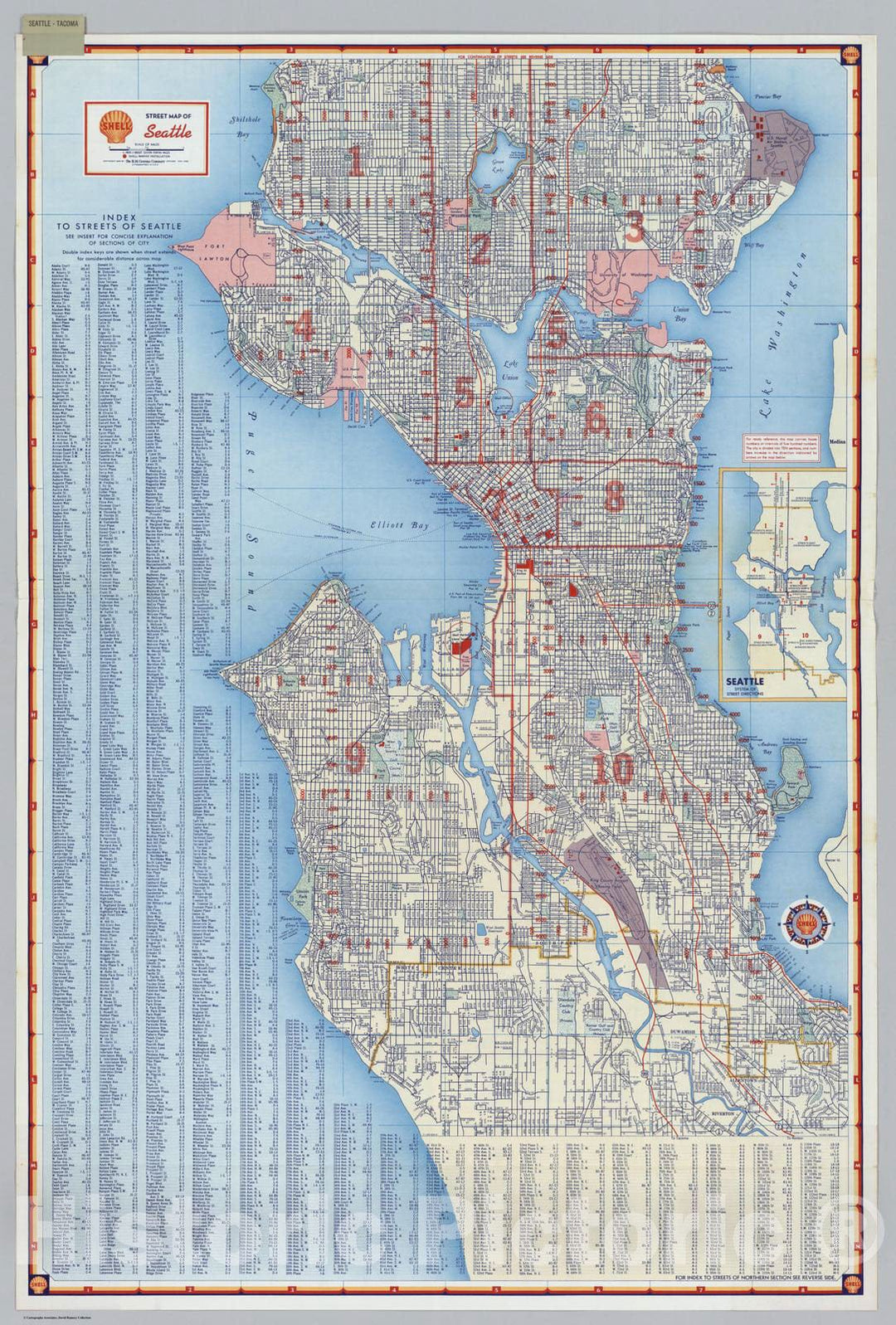 Historic Map : National Atlas - 1956 Shell Street Map of Seattle. - Vintage Wall Art