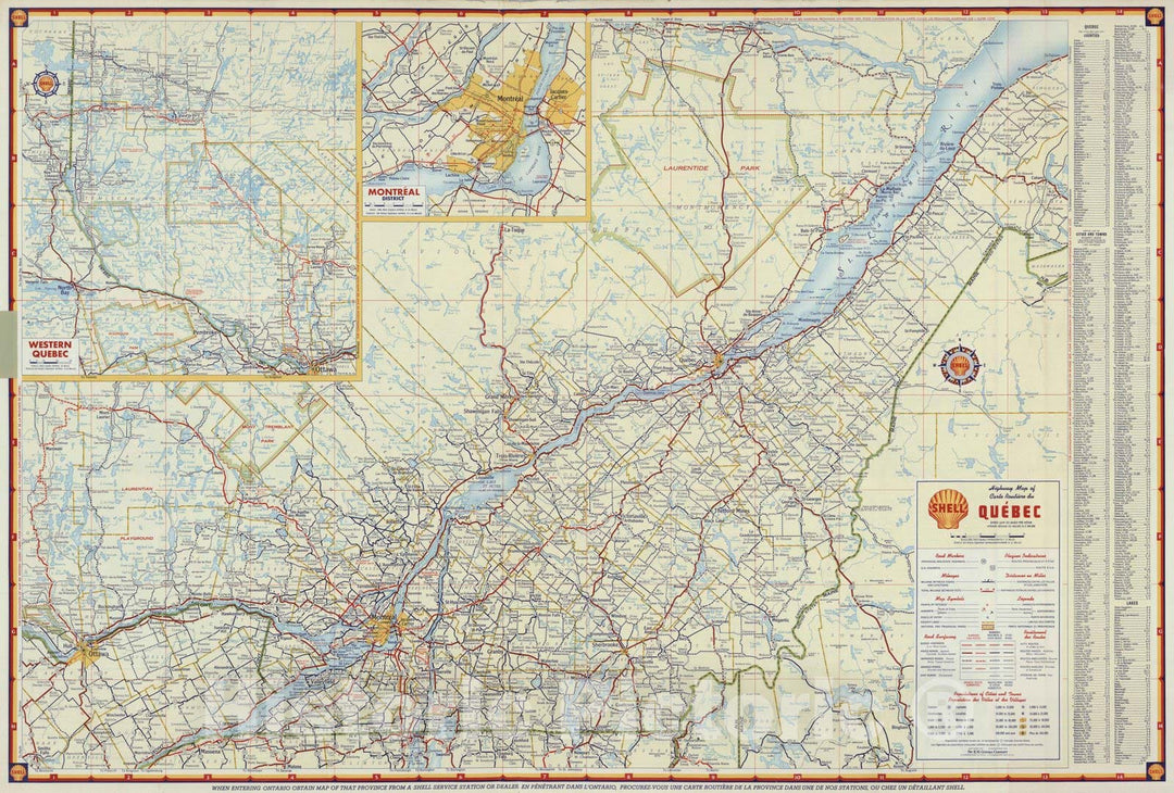 Historic Map : National Atlas - 1955 Shell Highway Map of Quebec. - Vintage Wall Art