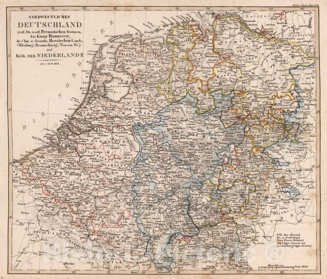 Historic Map : Germany, 1821 Nordwestliches Deutschland , Vintage Wall Art