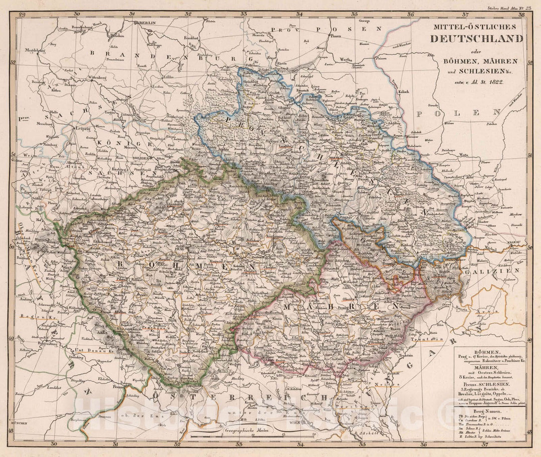 Historic Map : Germany; Czech Republic, 1822 Mittel-ostliches Deutschland oder Bohmen, Mahren und Schlesien &c. , Vintage Wall Art