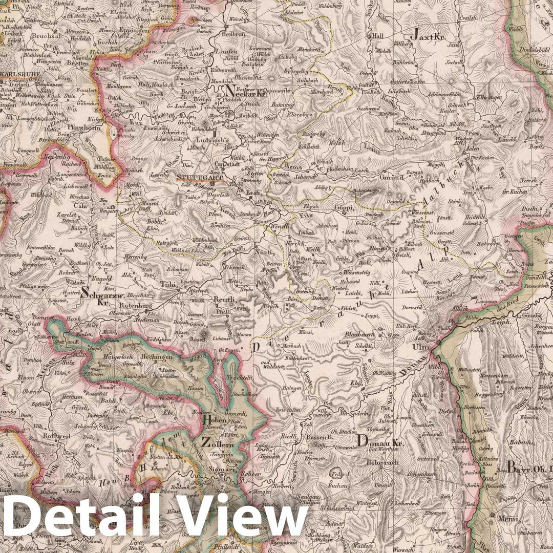 Historic Map : Germany, 1823 Der Rhein vom Bodensee bis Koln zugleich Specialkarte von Wurttemberg und Baden &c. , Vintage Wall Art