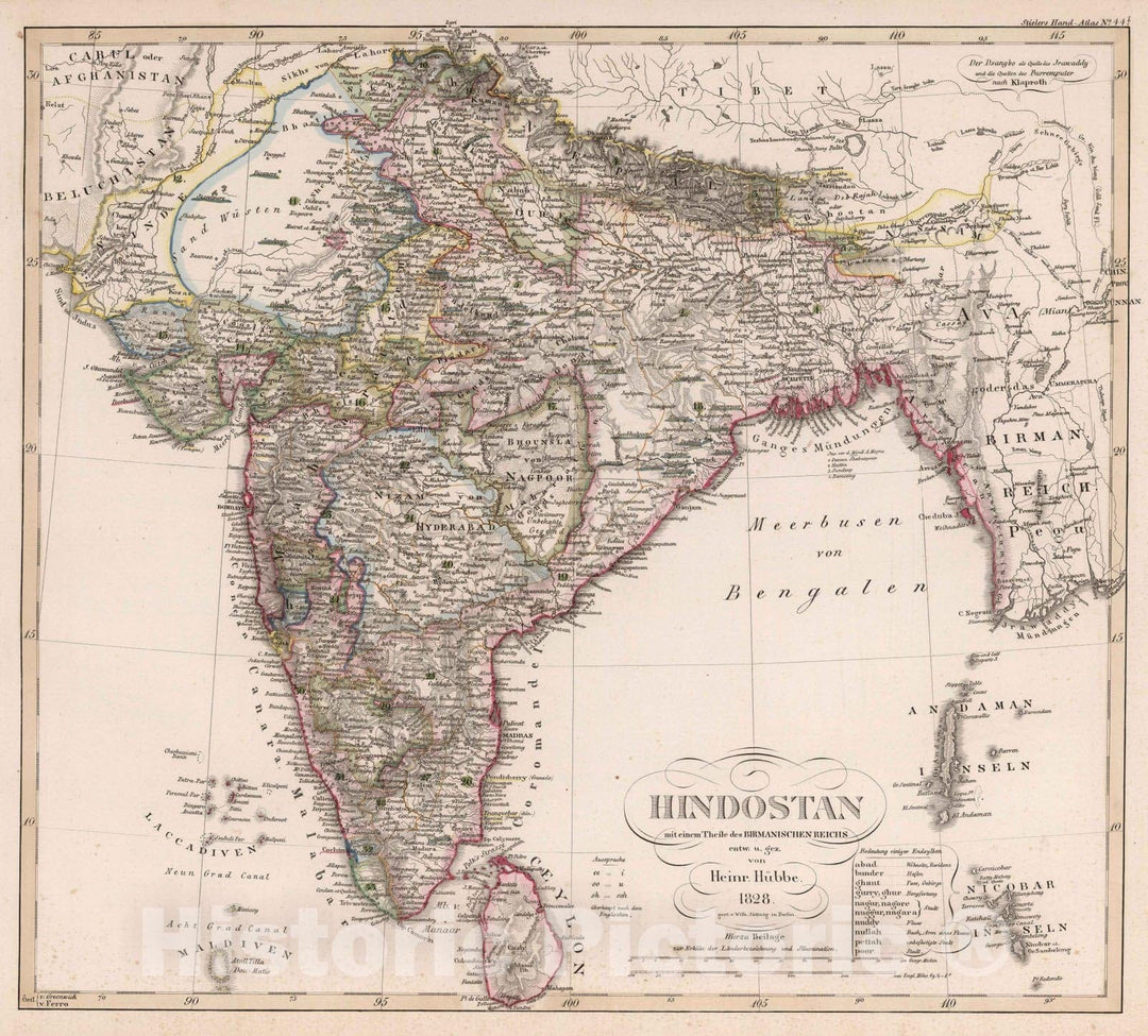 Historic Wall Map : India; Burma, 1828 Hindostan mit einem Theile des Birmanischen Reichs, 1828 , Vintage Wall Art