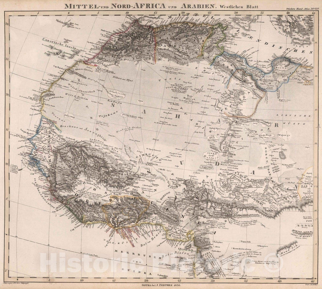 Historic Map : Arabia 1830 Mittel- und Nord-Africa und Arabien. Westliches Blatt. Gotha bei J. Perthes 1830 , Vintage Wall Art