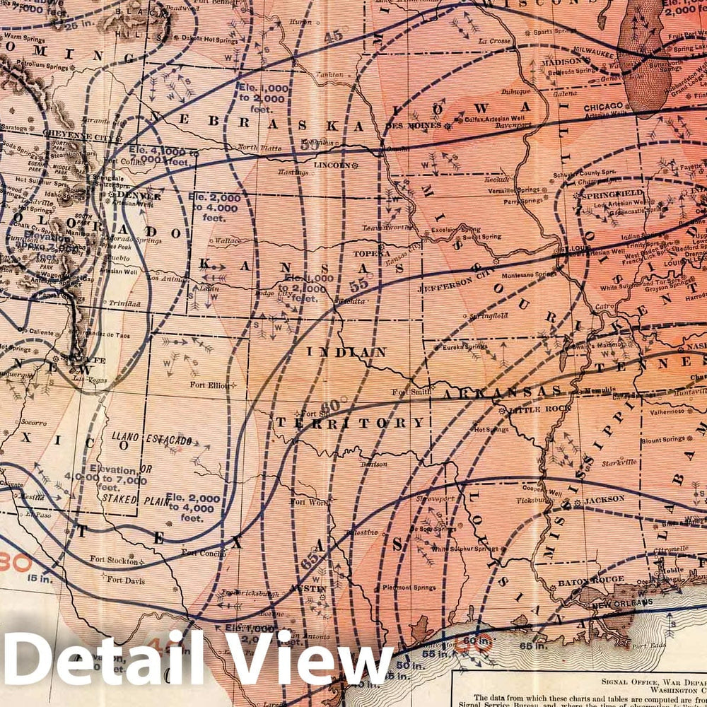 Historic Map : 1884 Denison's annual climatic map of the United States - Vintage Wall Art