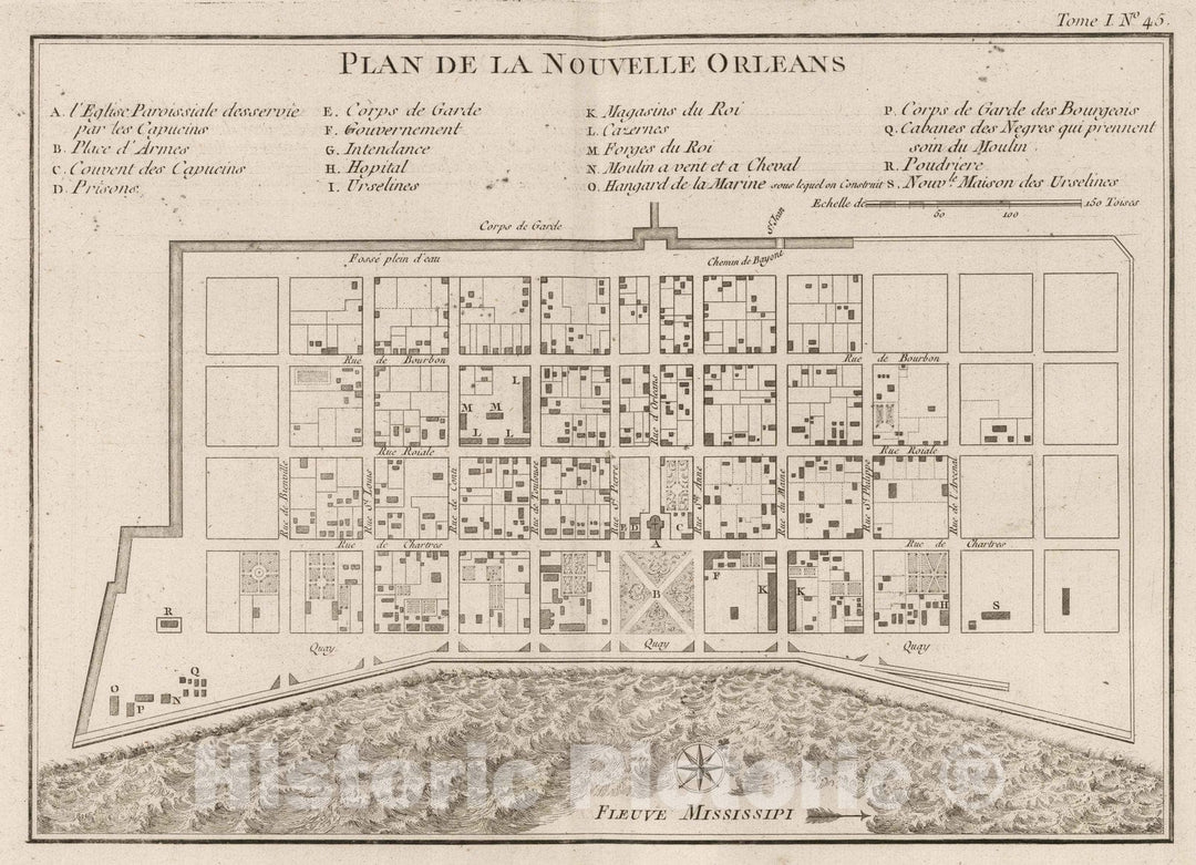 Historic Map : New Orleans (La.), 1764 Plan De La Nouvelle Orleans. , Vintage Wall Art