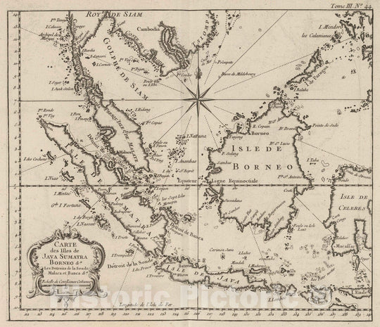 Historic Map : Malaya; Indonesia; Borneo, Java (Indonesia) 1764 Carte des isles de Java, Sumatra, Borneo, Vintage Wall Art