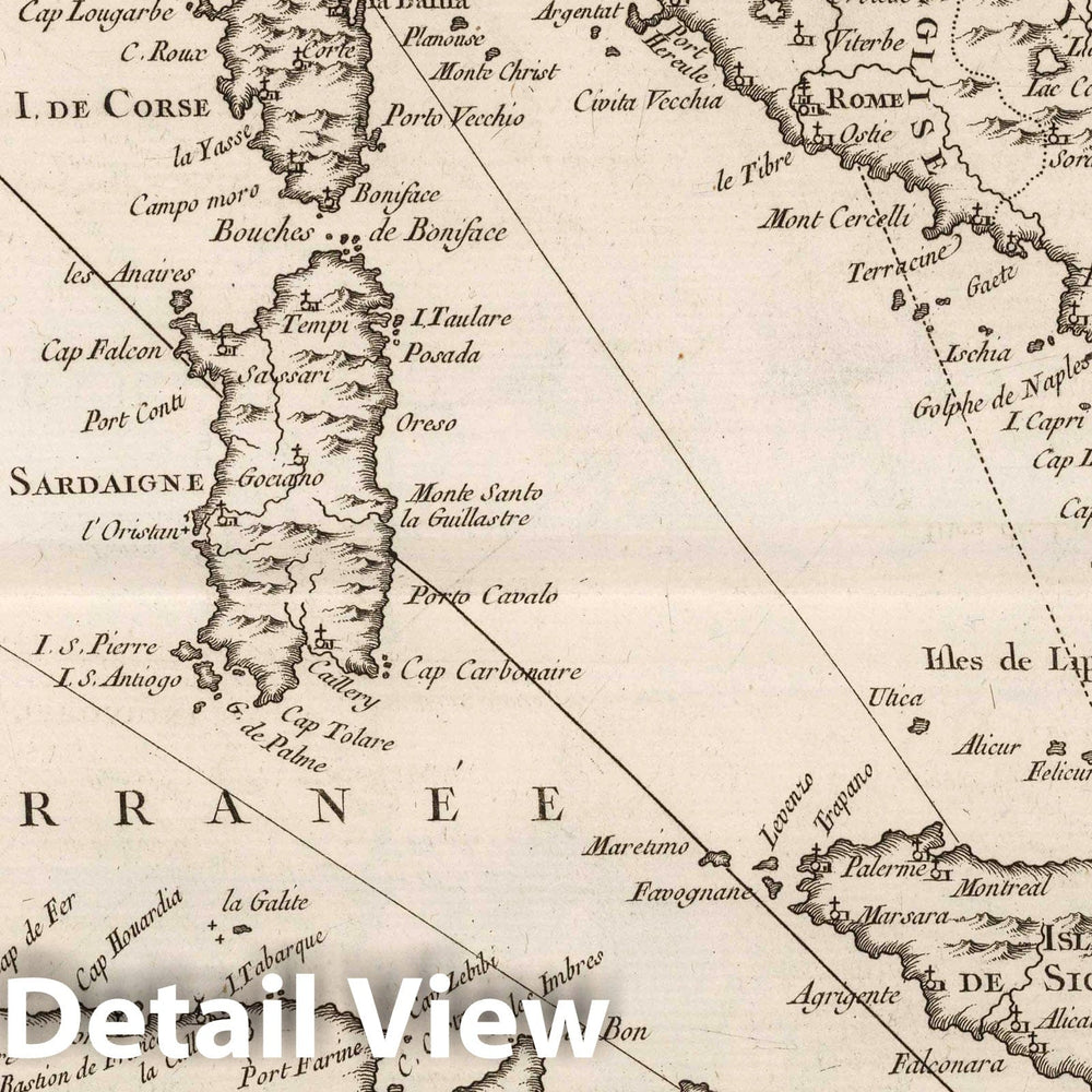 Historic Map : Italy, Sardinia (Italy), Europe 1764 Carte des Costes d'Italie et les Isles de Corse, Sardaigne Sicile &a. , Vintage Wall Art