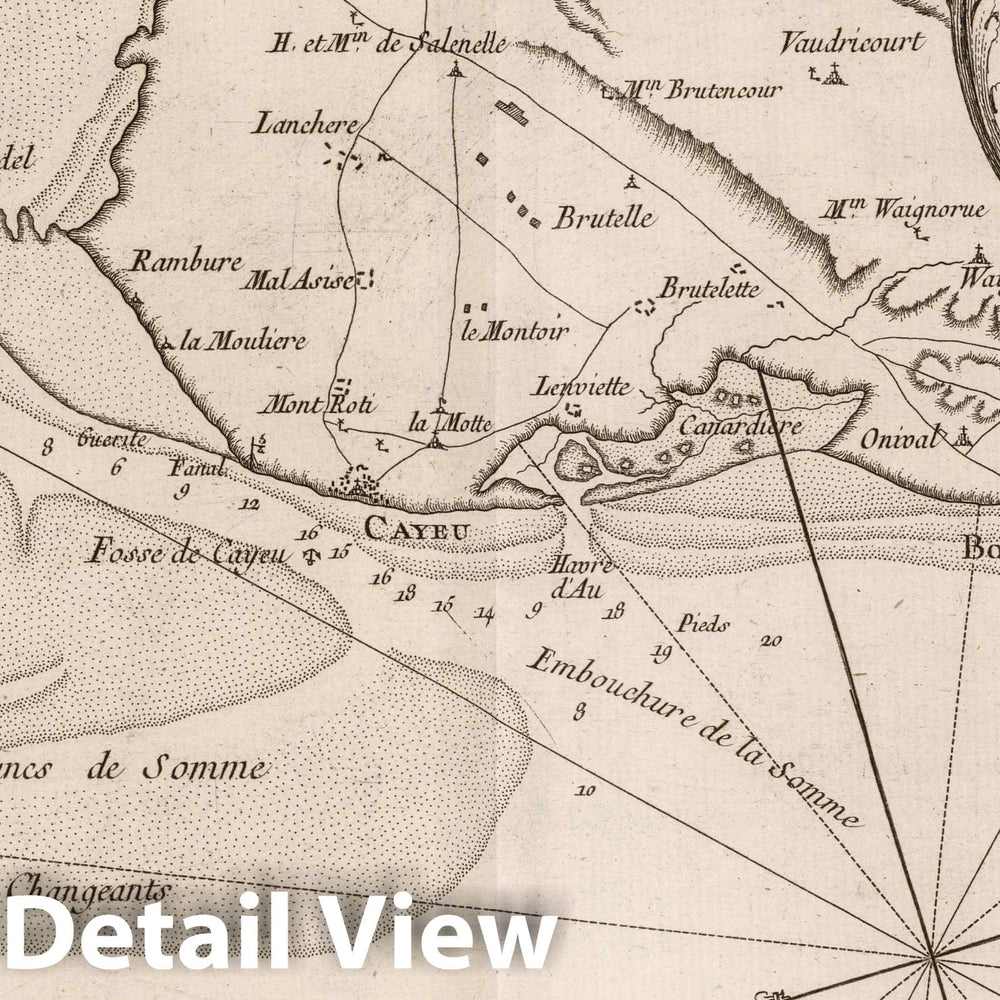 Historic Map : France, Somme River , France 1764 Carte des entries de la riviere de Somme et la coste depuie St Vallery jusqu'aTreport. , Vintage Wall Art