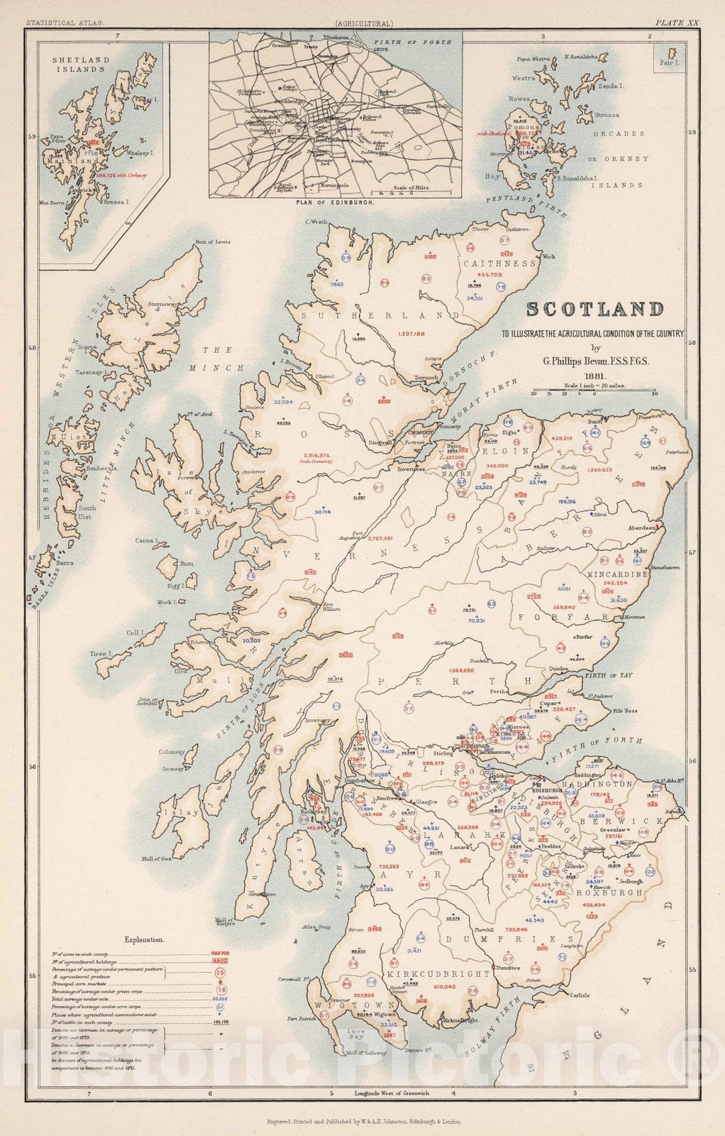 Historic Map : Statistical Atlas - 1881 Scotland to Illustrate the Agricultural Condition of the Country. - Vintage Wall Art