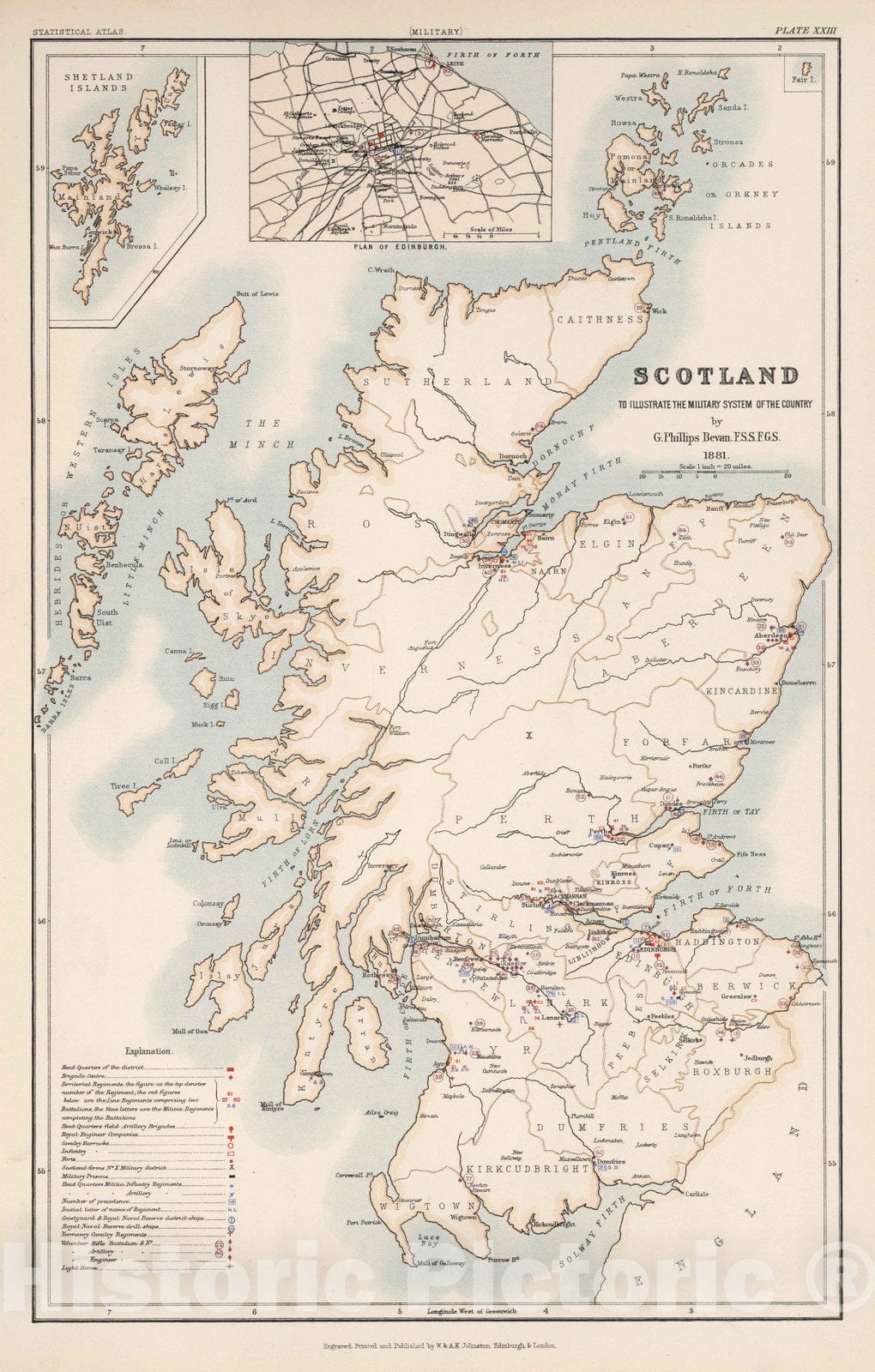 Historic Map : Statistical Atlas - 1881 Scotland to Illustrate the Military Condition of the Country. - Vintage Wall Art