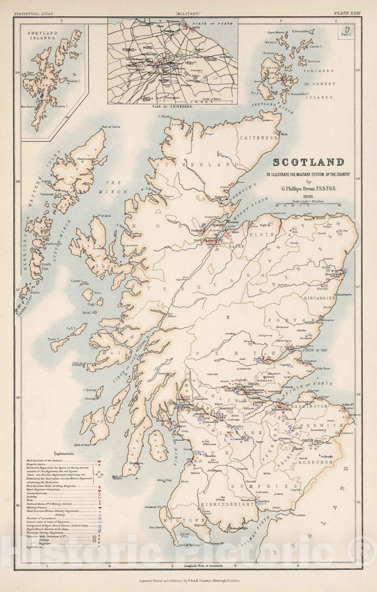 Historic Map : Statistical Atlas - 1881 Scotland to Illustrate the Military Condition of the Country. - Vintage Wall Art