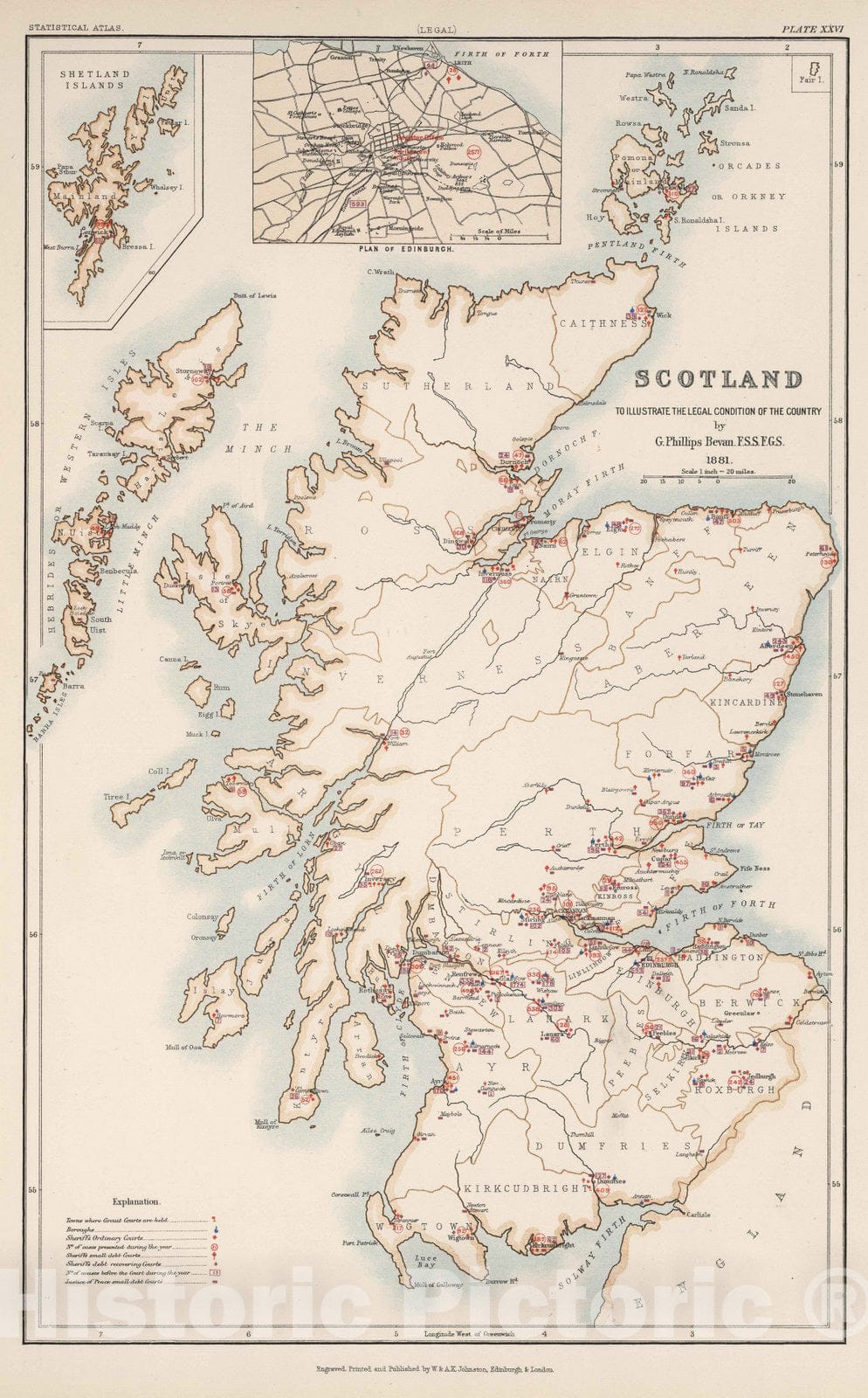 Historic Map : Statistical Atlas - 1881 Scotland to Illustrate the Legal Condition of the Country. - Vintage Wall Art