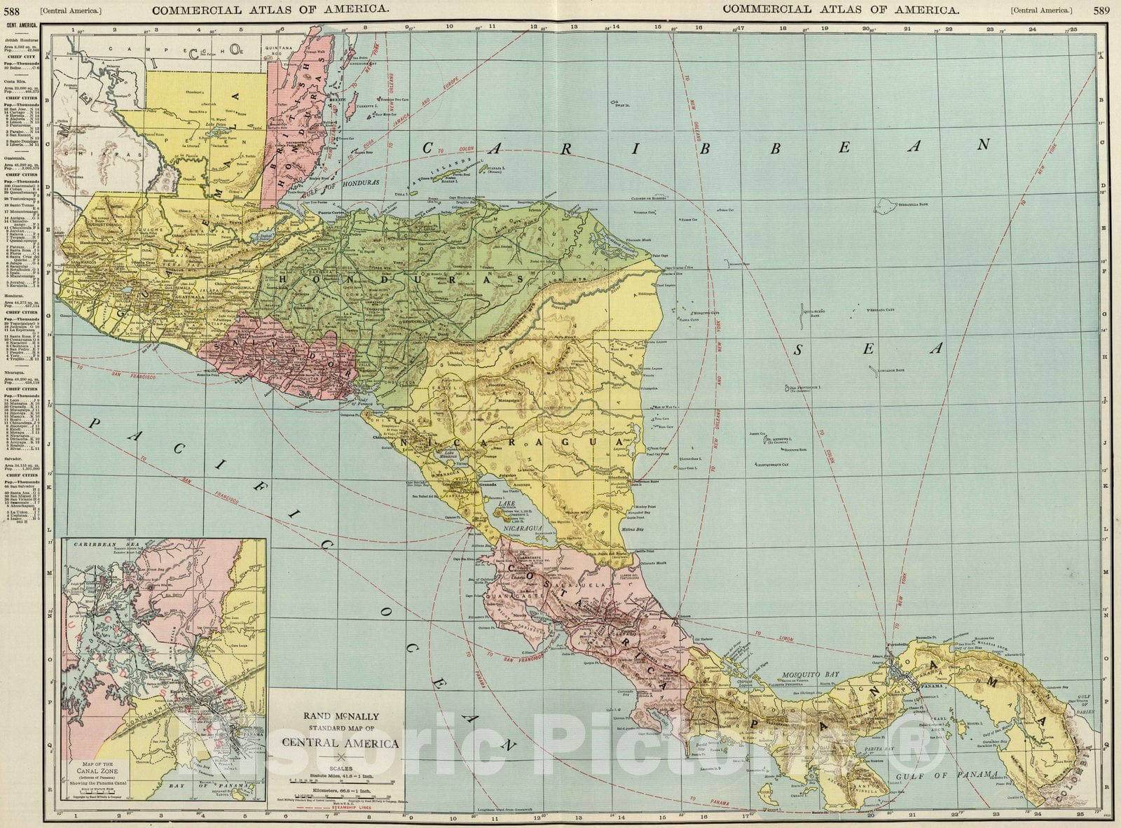 Historic Map : National Atlas - 1924 Central America. - Vintage Wall Art