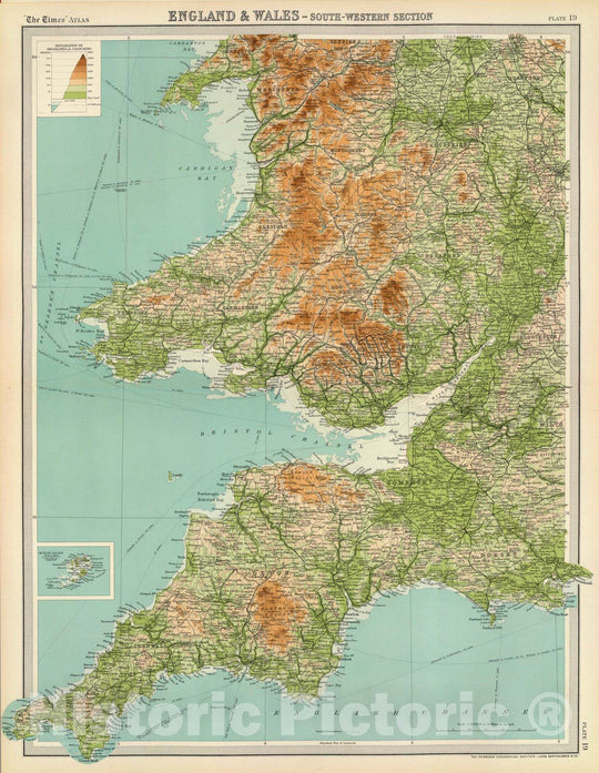 Historic Map : 1922 England & Wales, south-western section; Scilly Isles. - Vintage Wall Art