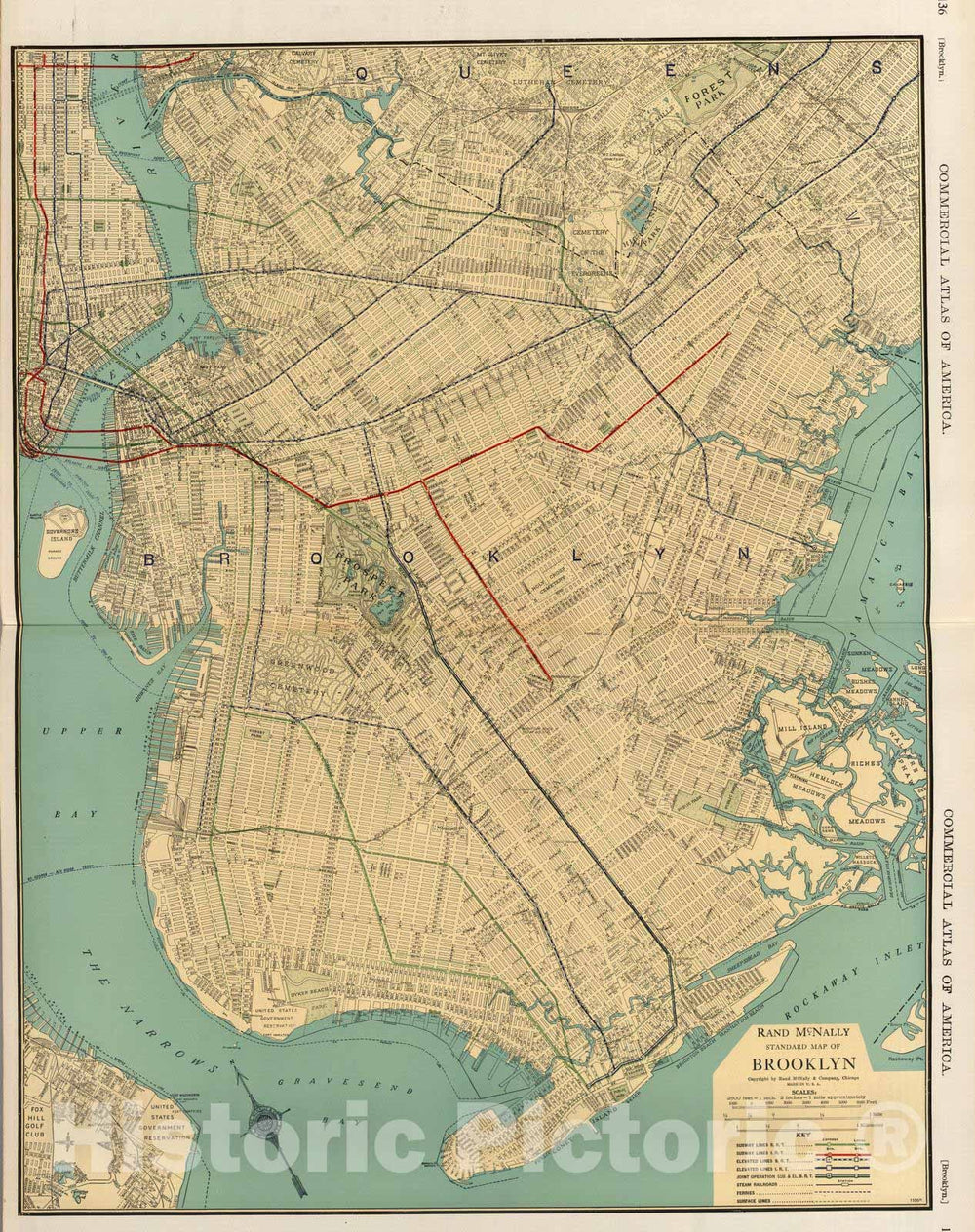 Historic Map - National Atlas - 1924 Brooklyn. - Vintage Wall Art