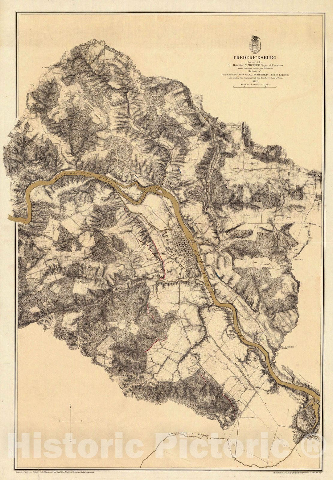 Historic Map : Military Atlas - 1869 Fredericksburg. - Vintage Wall Art