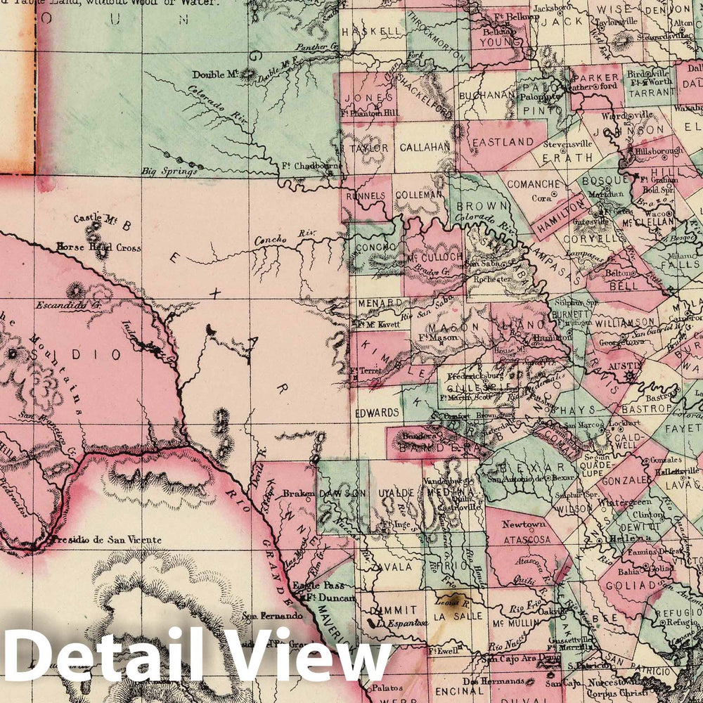 Historic Map : National Atlas - 1867 Schonberg's Map of Texas. - Vintage Wall Art